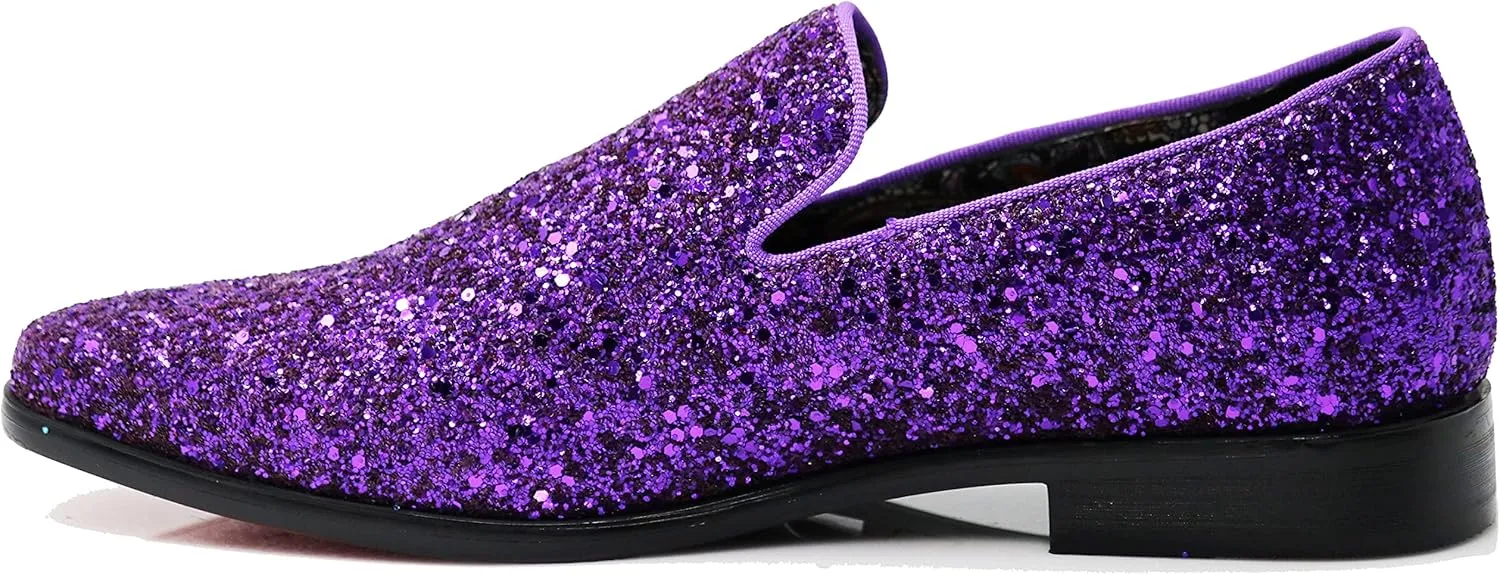 SPK04 Men's Vintage Glitter Dress Loafers Slip On Shoes Classic Tuxedo Dress Shoes