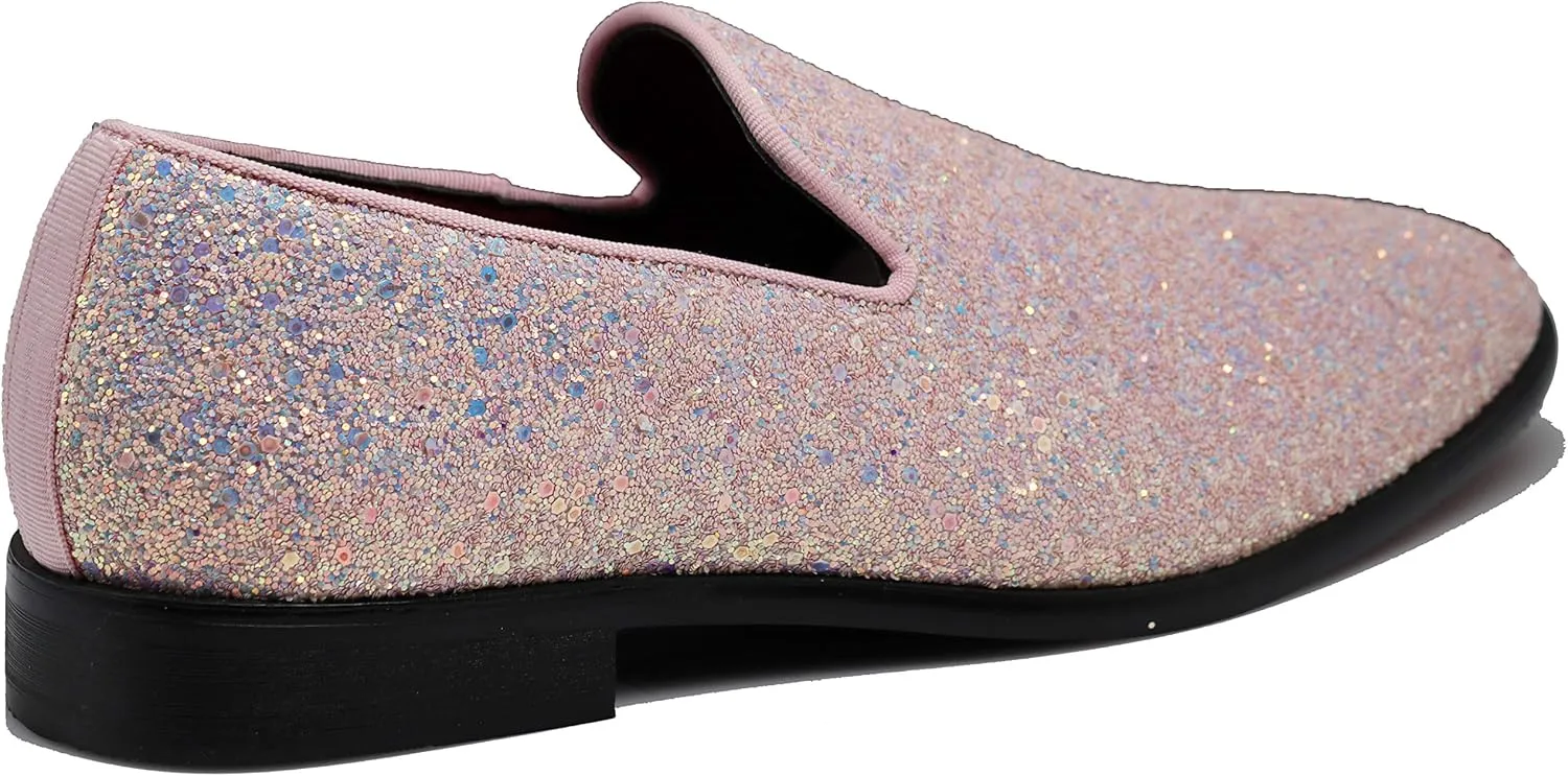SPK04 Men's Vintage Glitter Dress Loafers Slip On Shoes Classic Tuxedo Dress Shoes
