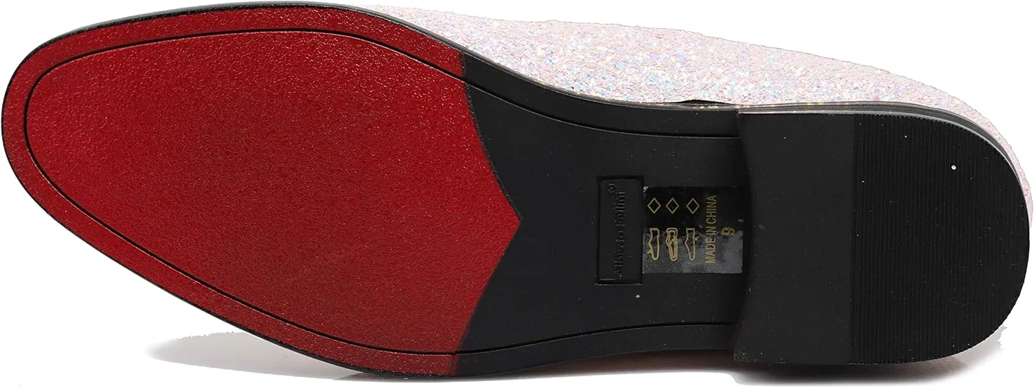 SPK04 Men's Vintage Glitter Dress Loafers Slip On Shoes Classic Tuxedo Dress Shoes