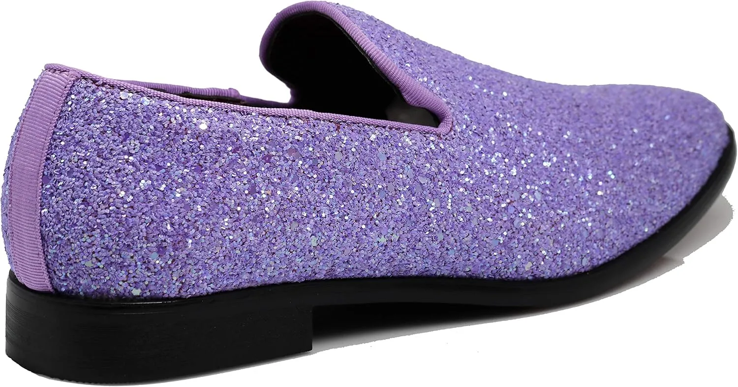 SPK04 Men's Vintage Glitter Dress Loafers Slip On Shoes Classic Tuxedo Dress Shoes