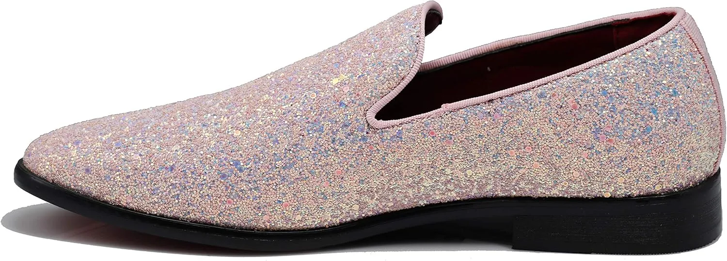 SPK04 Men's Vintage Glitter Dress Loafers Slip On Shoes Classic Tuxedo Dress Shoes