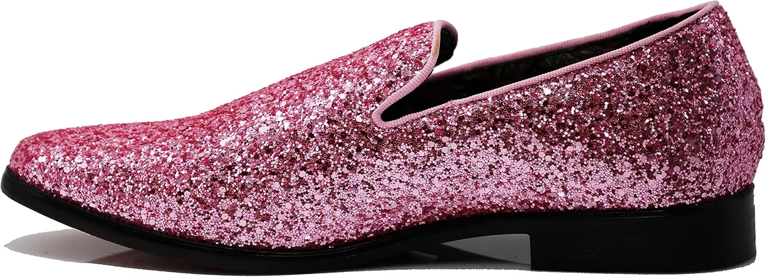 SPK04 Men's Vintage Glitter Dress Loafers Slip On Shoes Classic Tuxedo Dress Shoes