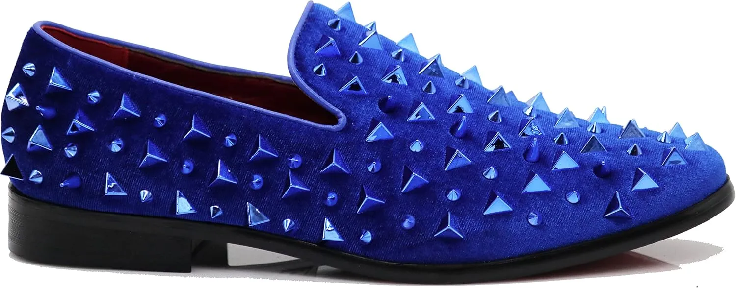 SPK16 Men's Vintage Spike Dress Loafers Slip On Fashion Shoes Classic Tuxedo Dress Shoes