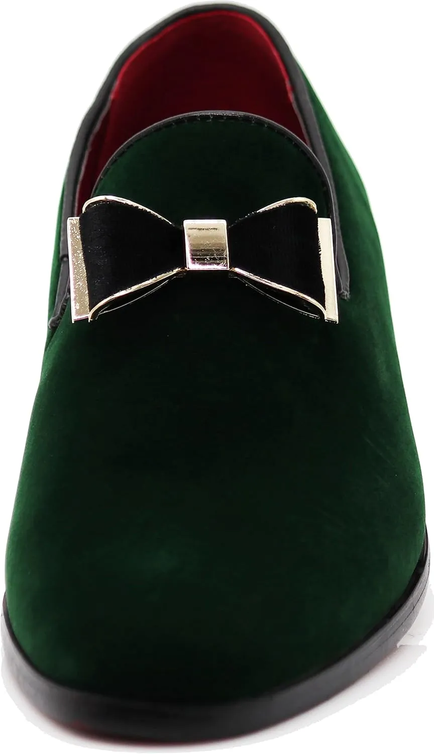 SPK23 Men's Vintage Bow Tie Velvet Dress Loafers Slip On Fashion Shoes Classic Tuxedo Formal Shoes