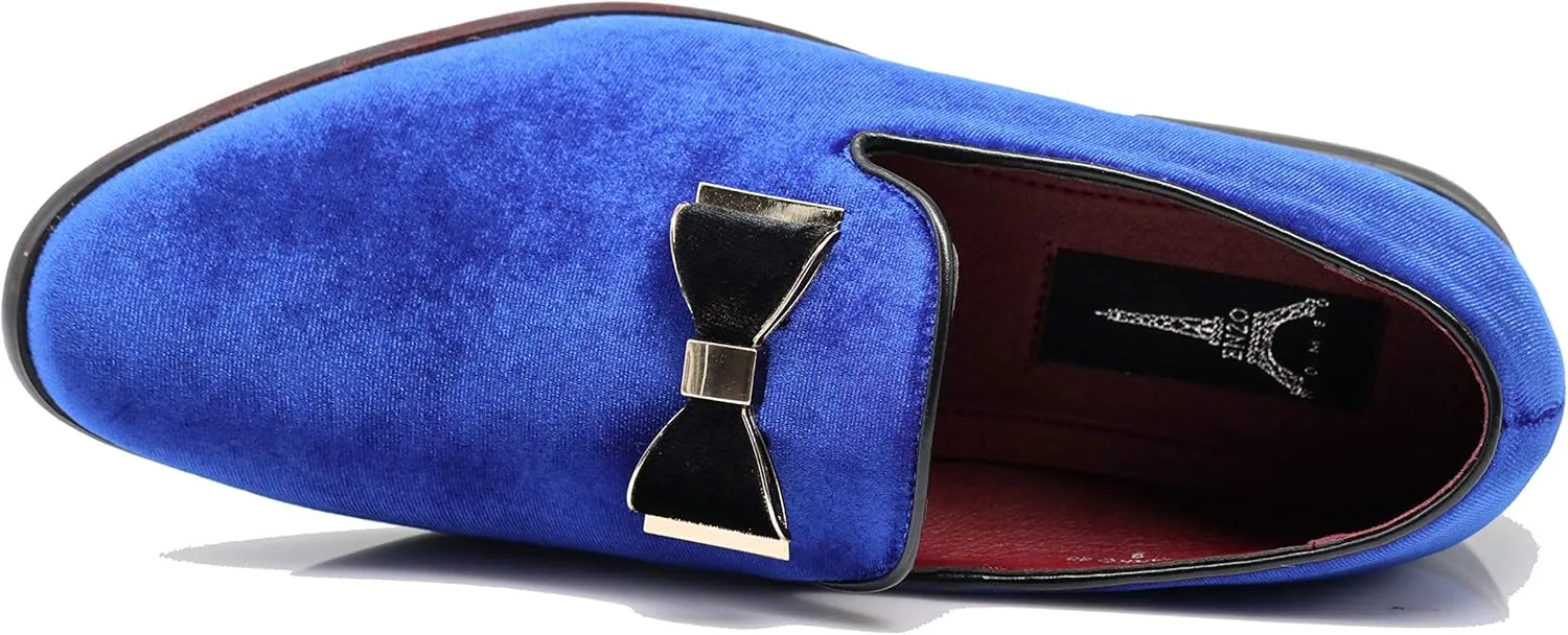 SPK23 Men's Vintage Bow Tie Velvet Dress Loafers Slip On Fashion Shoes Classic Tuxedo Formal Shoes