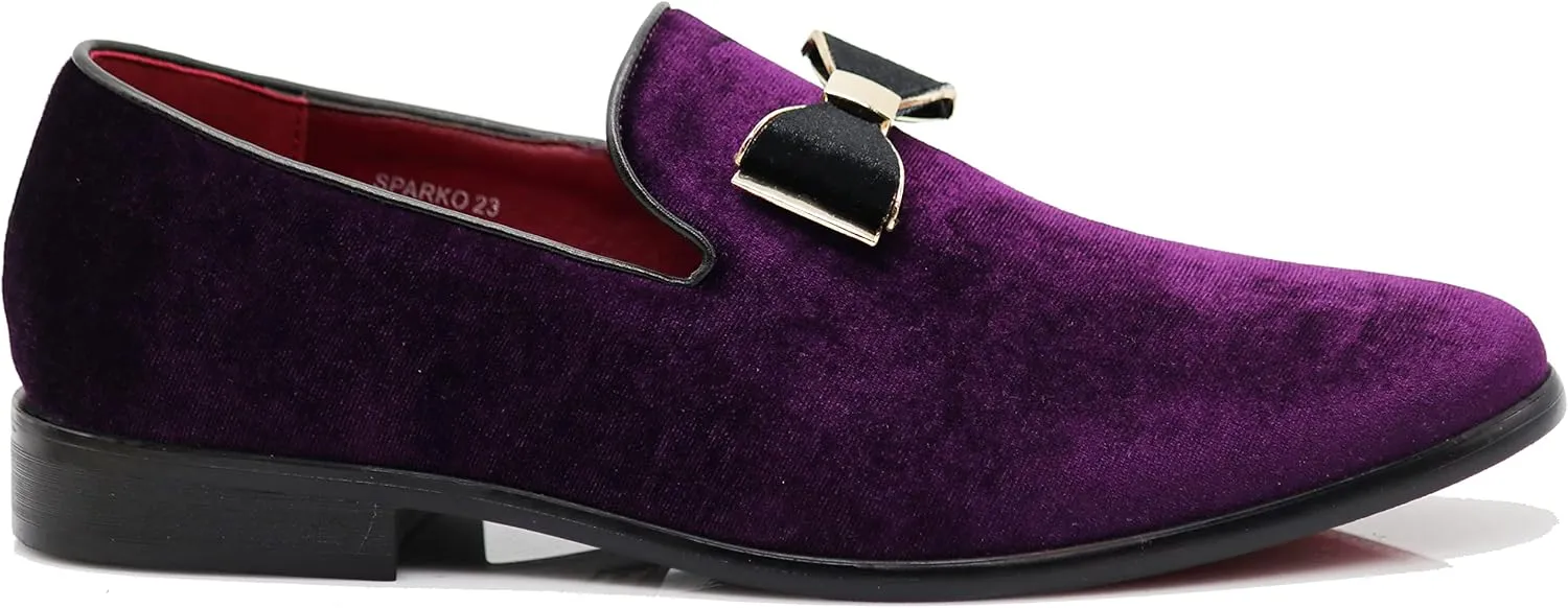SPK23 Men's Vintage Bow Tie Velvet Dress Loafers Slip On Fashion Shoes Classic Tuxedo Formal Shoes