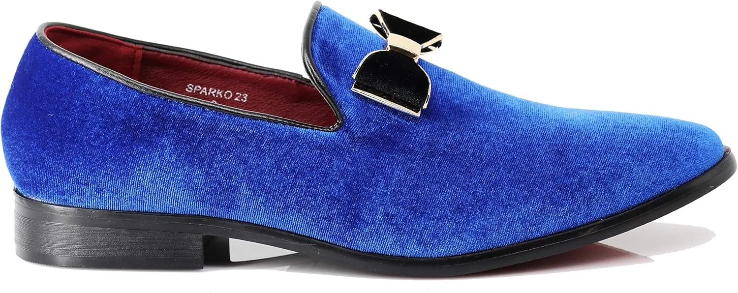 SPK23 Men's Vintage Bow Tie Velvet Dress Loafers Slip On Fashion Shoes Classic Tuxedo Formal Shoes