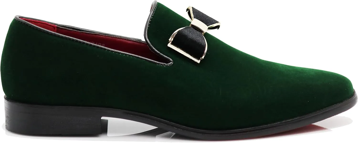 SPK23 Men's Vintage Bow Tie Velvet Dress Loafers Slip On Fashion Shoes Classic Tuxedo Formal Shoes
