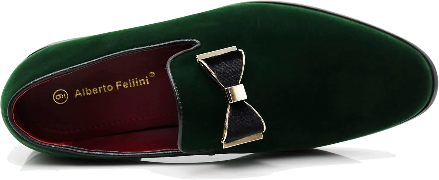 SPK23 Men's Vintage Bow Tie Velvet Dress Loafers Slip On Fashion Shoes Classic Tuxedo Formal Shoes