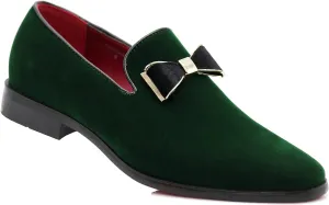 SPK23 Men's Vintage Bow Tie Velvet Dress Loafers Slip On Fashion Shoes Classic Tuxedo Formal Shoes