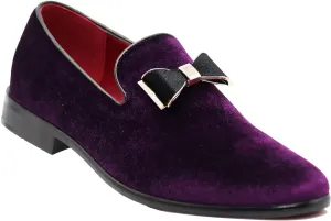 SPK23 Men's Vintage Bow Tie Velvet Dress Loafers Slip On Fashion Shoes Classic Tuxedo Formal Shoes