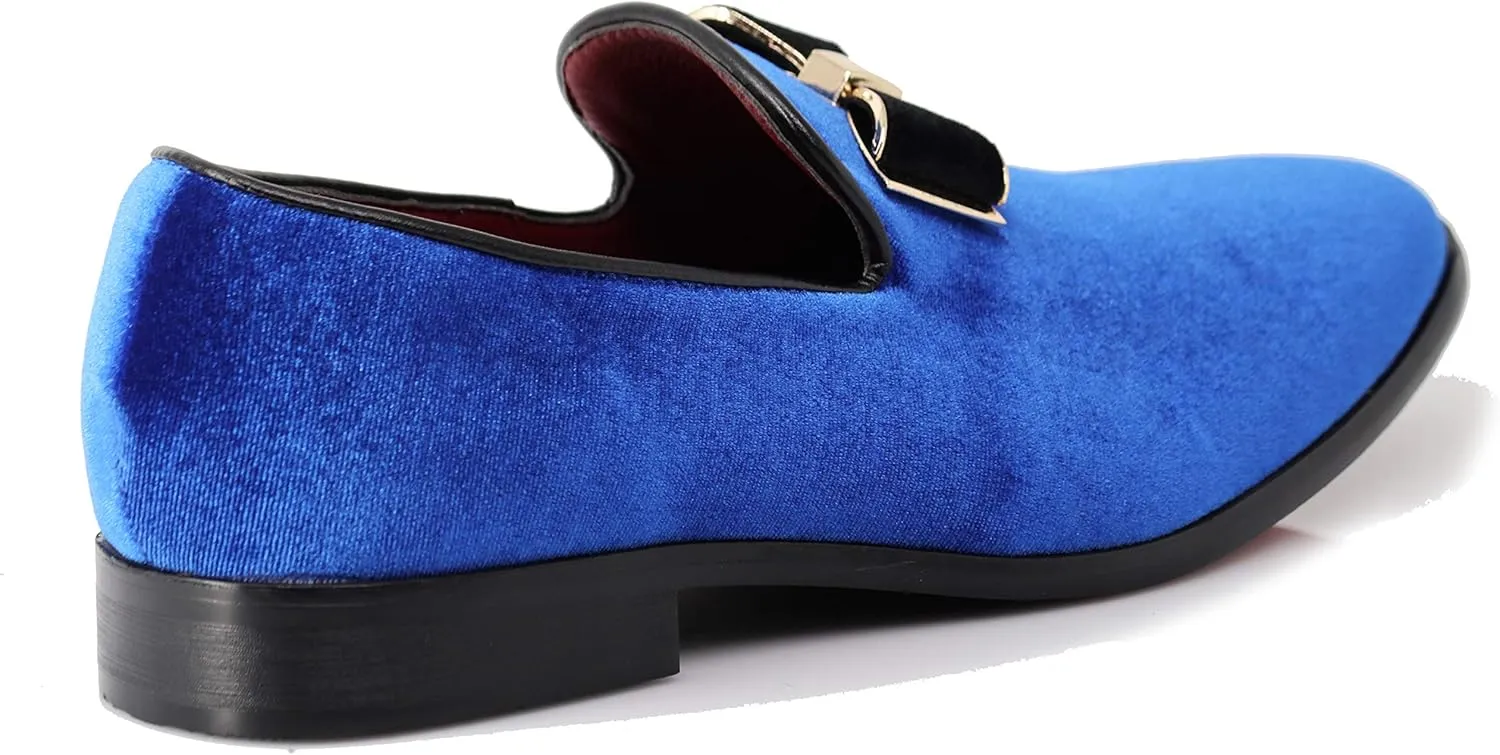 SPK23 Men's Vintage Bow Tie Velvet Dress Loafers Slip On Fashion Shoes Classic Tuxedo Formal Shoes