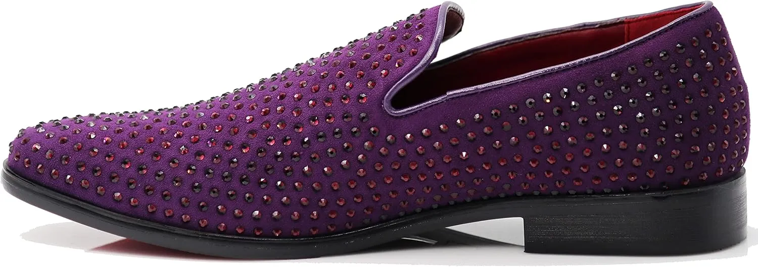 SPK26 Men's Vintage Velvet Rhinestone Designer Dress Loafers Slip On Shoes Classic Tuxedo Dress Shoes