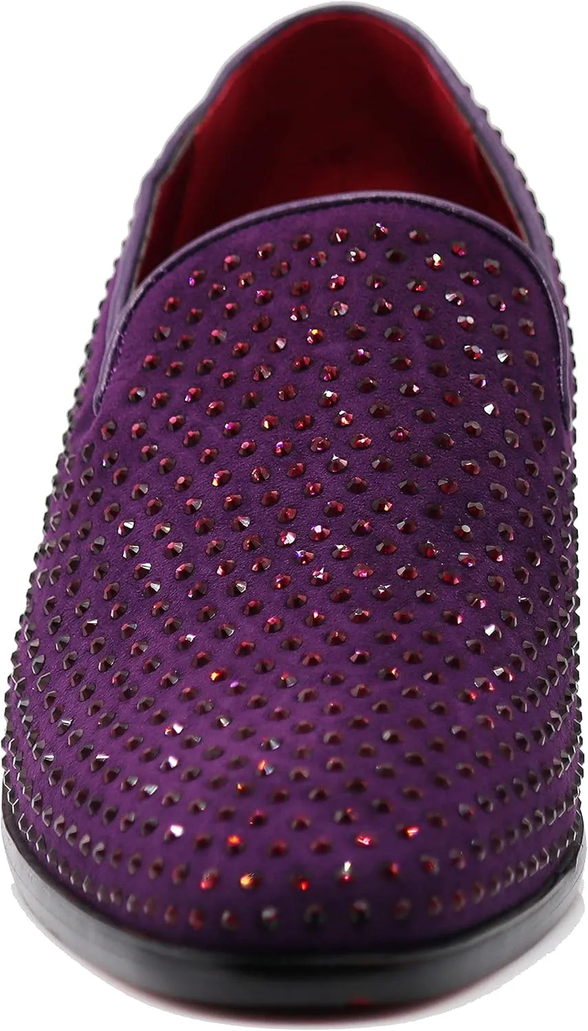 SPK26 Men's Vintage Velvet Rhinestone Designer Dress Loafers Slip On Shoes Classic Tuxedo Dress Shoes