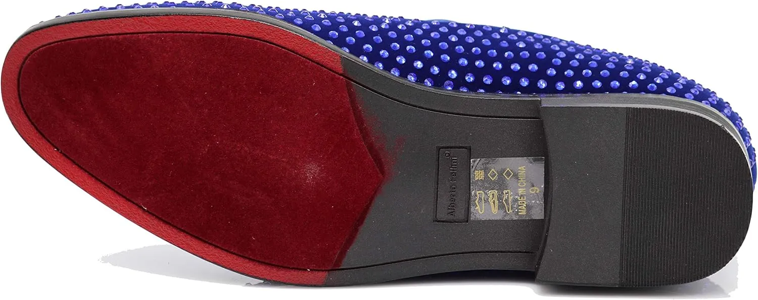 SPK26 Men's Vintage Velvet Rhinestone Designer Dress Loafers Slip On Shoes Classic Tuxedo Dress Shoes
