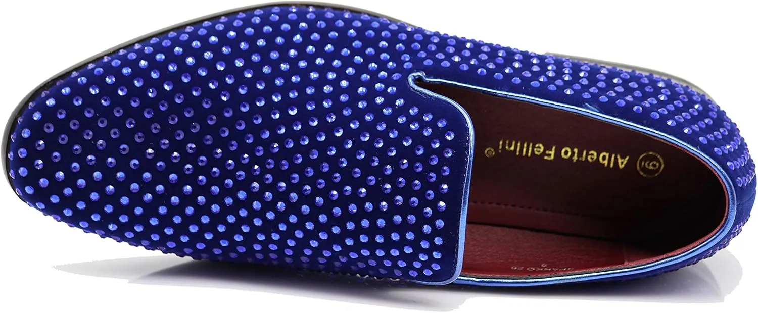 SPK26 Men's Vintage Velvet Rhinestone Designer Dress Loafers Slip On Shoes Classic Tuxedo Dress Shoes