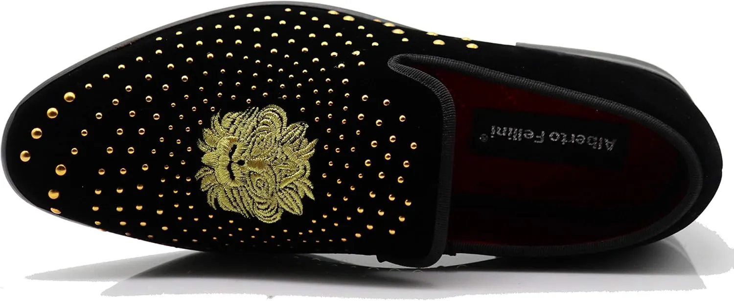 SPK26 Men's Vintage Velvet Rhinestone Designer Dress Loafers Slip On Shoes Classic Tuxedo Dress Shoes