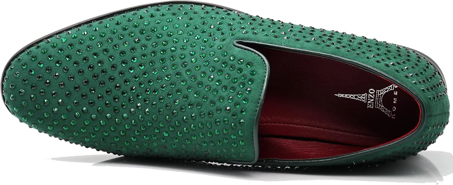 SPK26 Men's Vintage Velvet Rhinestone Designer Dress Loafers Slip On Shoes Classic Tuxedo Dress Shoes