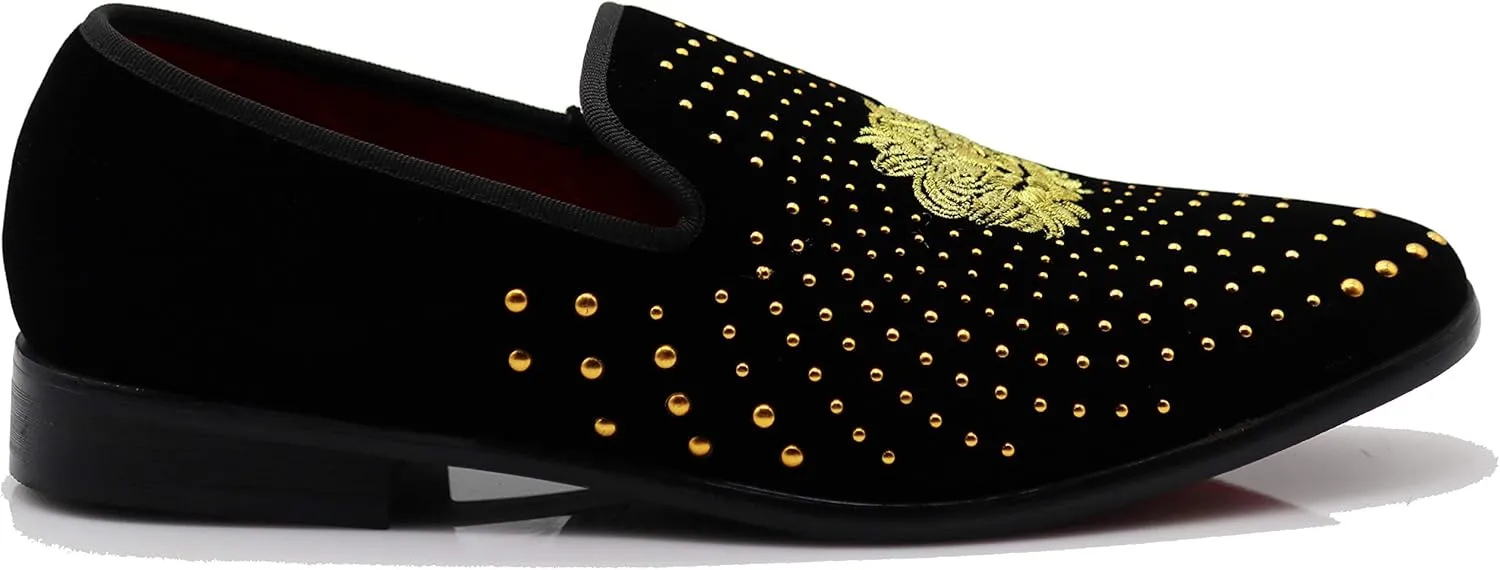 SPK26 Men's Vintage Velvet Rhinestone Designer Dress Loafers Slip On Shoes Classic Tuxedo Dress Shoes
