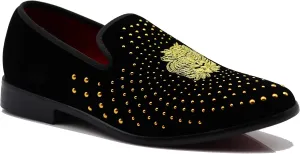 SPK26 Men's Vintage Velvet Rhinestone Designer Dress Loafers Slip On Shoes Classic Tuxedo Dress Shoes