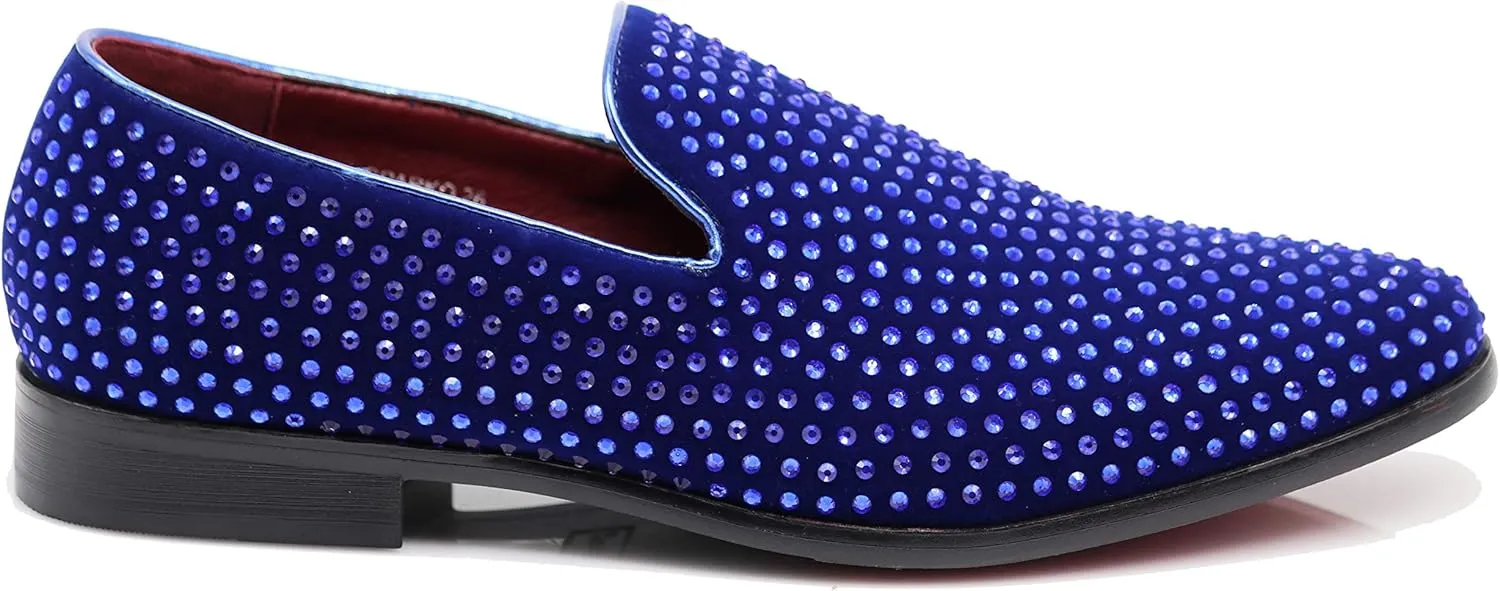 SPK26 Men's Vintage Velvet Rhinestone Designer Dress Loafers Slip On Shoes Classic Tuxedo Dress Shoes