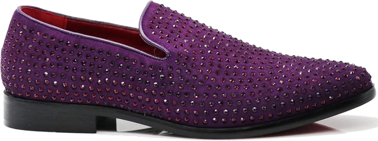 SPK26 Men's Vintage Velvet Rhinestone Designer Dress Loafers Slip On Shoes Classic Tuxedo Dress Shoes