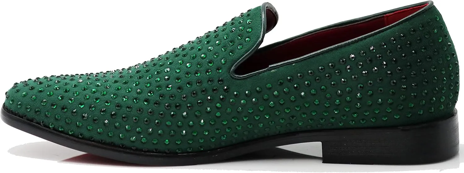 SPK26 Men's Vintage Velvet Rhinestone Designer Dress Loafers Slip On Shoes Classic Tuxedo Dress Shoes