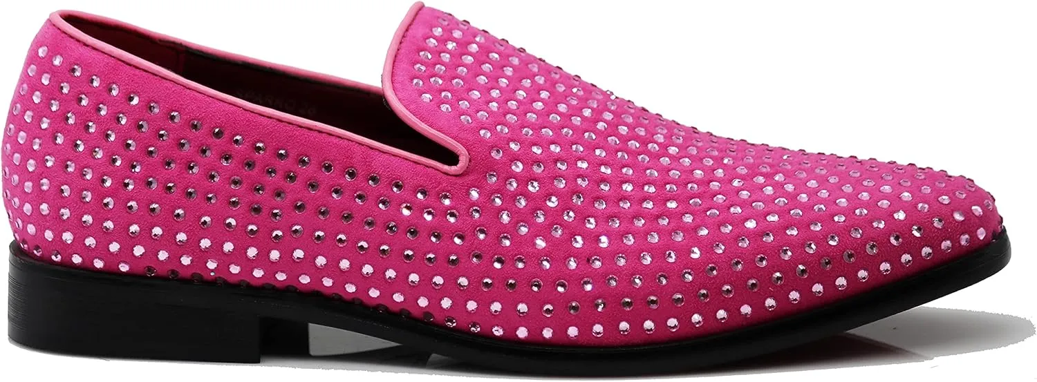 SPK26 Men's Vintage Velvet Rhinestone Designer Dress Loafers Slip On Shoes Classic Tuxedo Dress Shoes