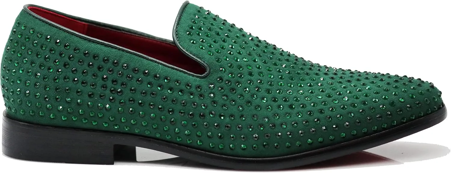 SPK26 Men's Vintage Velvet Rhinestone Designer Dress Loafers Slip On Shoes Classic Tuxedo Dress Shoes