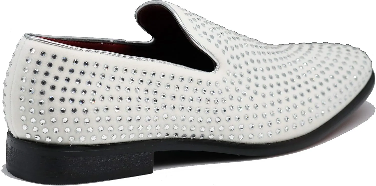 SPK26 Men's Vintage Velvet Rhinestone Designer Dress Loafers Slip On Shoes Classic Tuxedo Dress Shoes
