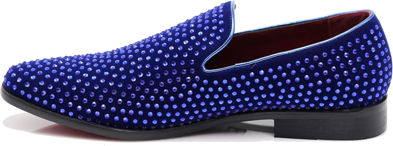 SPK26 Men's Vintage Velvet Rhinestone Designer Dress Loafers Slip On Shoes Classic Tuxedo Dress Shoes