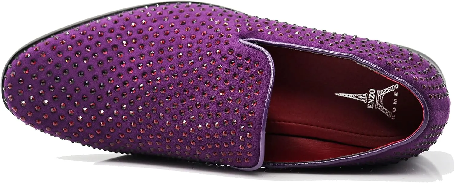 SPK26 Men's Vintage Velvet Rhinestone Designer Dress Loafers Slip On Shoes Classic Tuxedo Dress Shoes