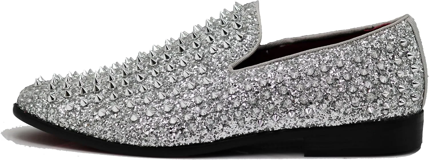 SPK70 Men's Vintage Spike Dress Loafers Slip On Fashion Shoes Classic Tuxedo Dress Shoes