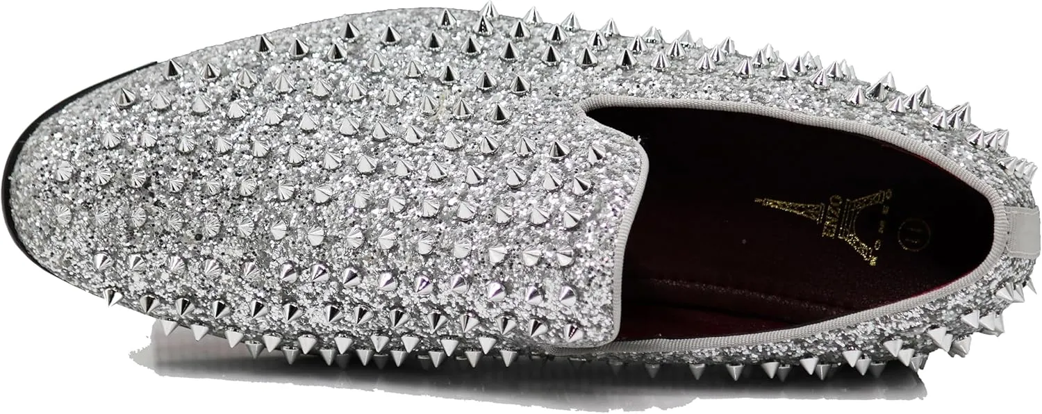 SPK70 Men's Vintage Spike Dress Loafers Slip On Fashion Shoes Classic Tuxedo Dress Shoes
