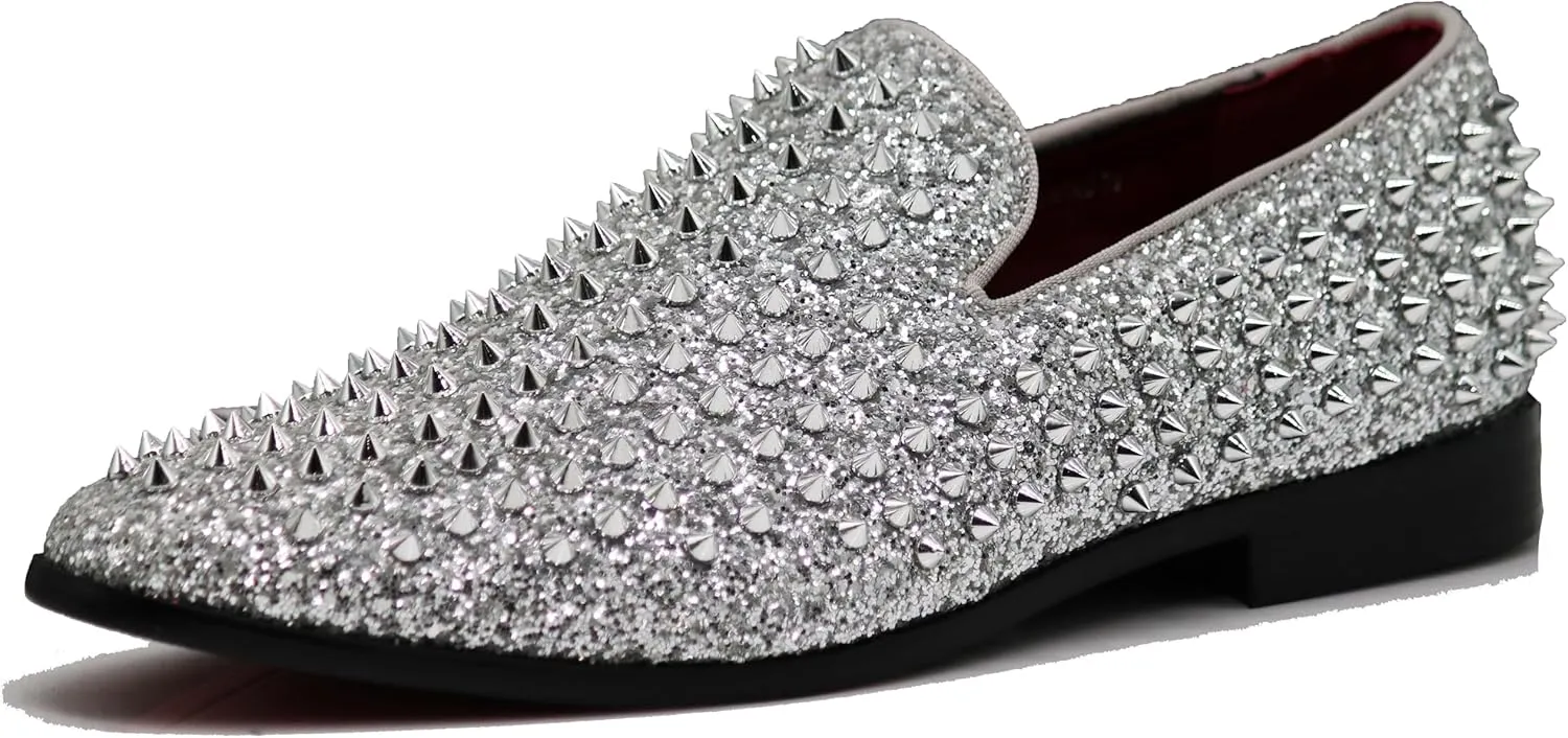SPK70 Men's Vintage Spike Dress Loafers Slip On Fashion Shoes Classic Tuxedo Dress Shoes