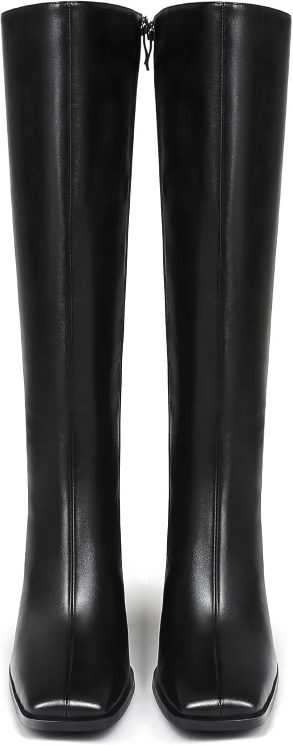Square Toe Knee High Boots Women Chunky Block Heel Dress Tall Boots for Women High Heel GoGo Long Boots