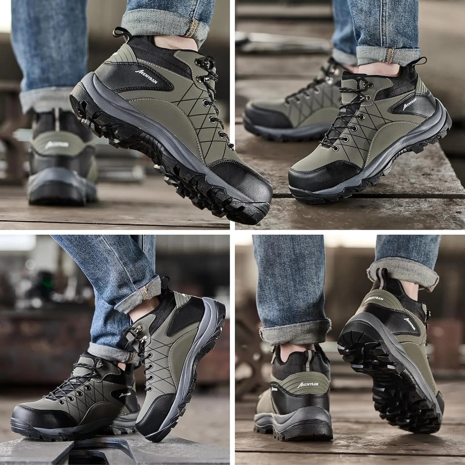 Steel Toe Boots for Men Waterproof Wide Width Slip Resistant Safety Toe Sneakers Puncture Proof Durable Construction Work Shoes for Outdoor Industrial Use