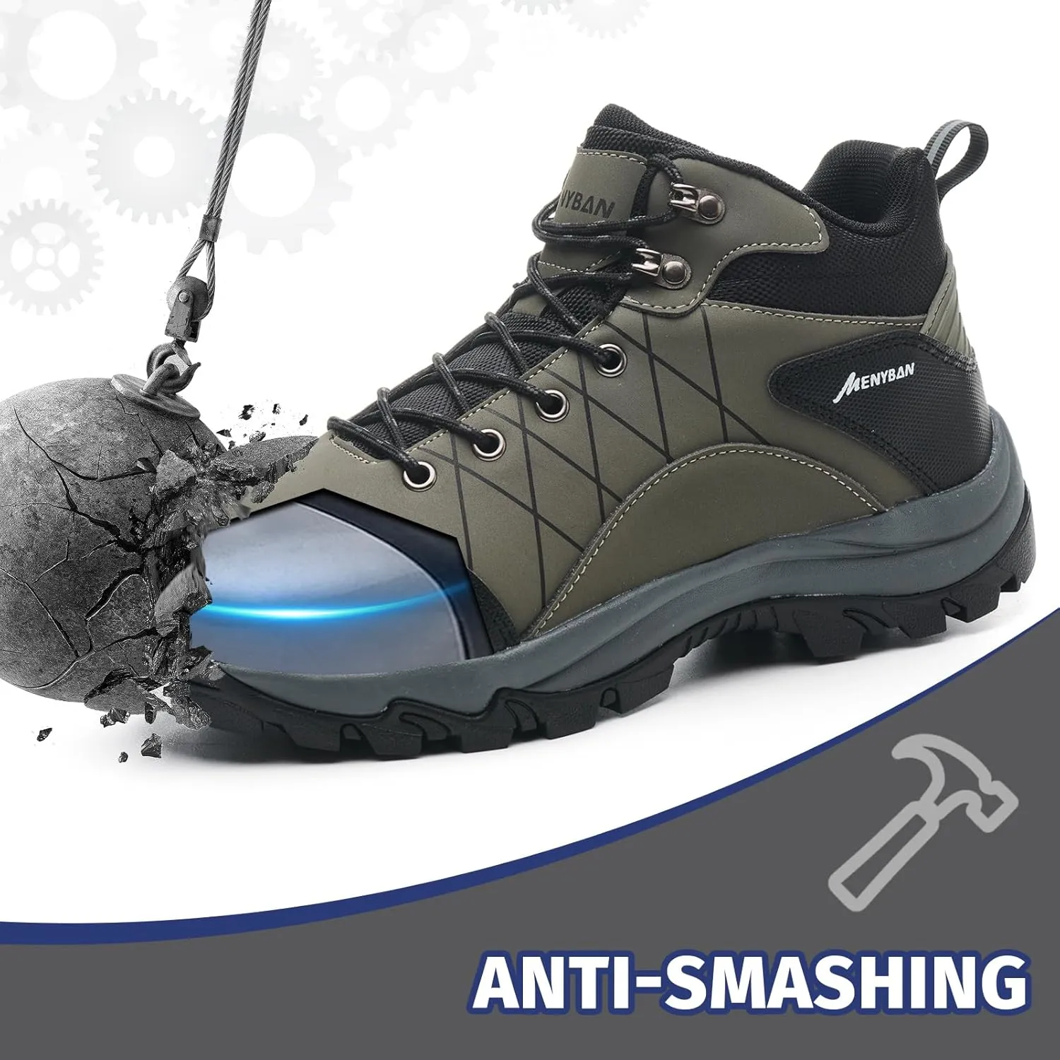 Steel Toe Boots for Men Waterproof Wide Width Slip Resistant Safety Toe Sneakers Puncture Proof Durable Construction Work Shoes for Outdoor Industrial Use