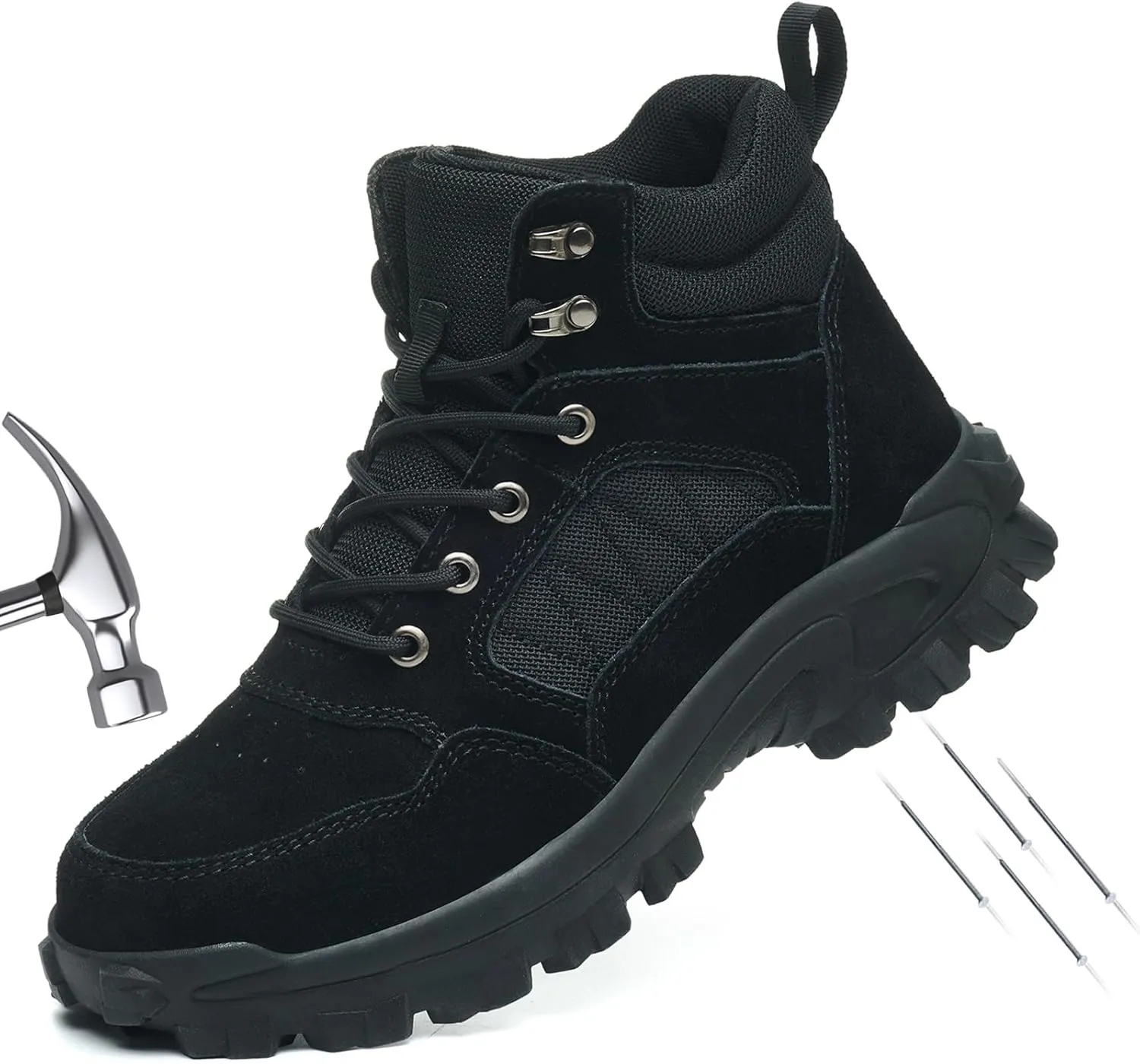 Steel Toe Boots for Men Women, Steel/Composite Toe, Leather & Canvas Upper, Lace-up, Durable Puncture Proof Slip on Indestructible High Top Work Boots