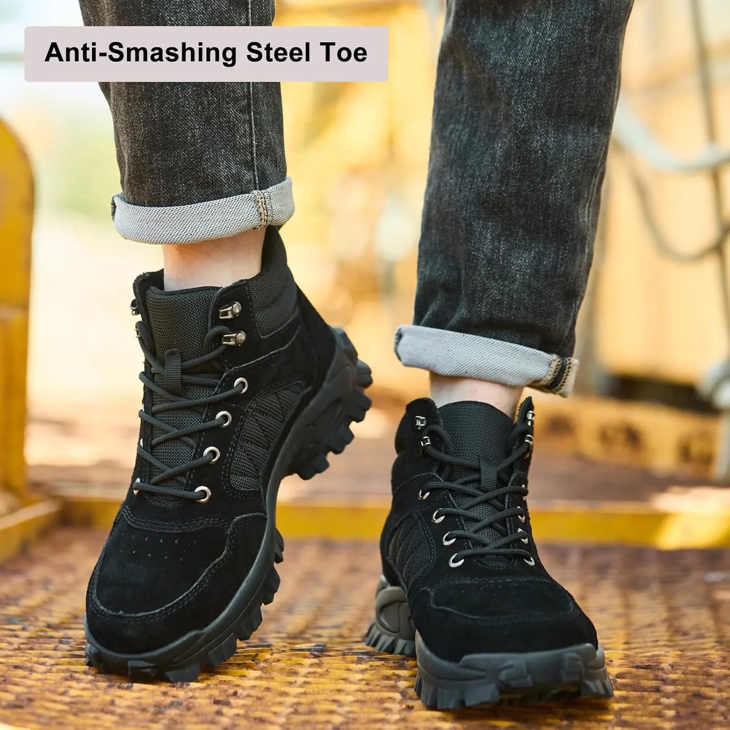 Steel Toe Boots for Men Women, Steel/Composite Toe, Leather & Canvas Upper, Lace-up, Durable Puncture Proof Slip on Indestructible High Top Work Boots