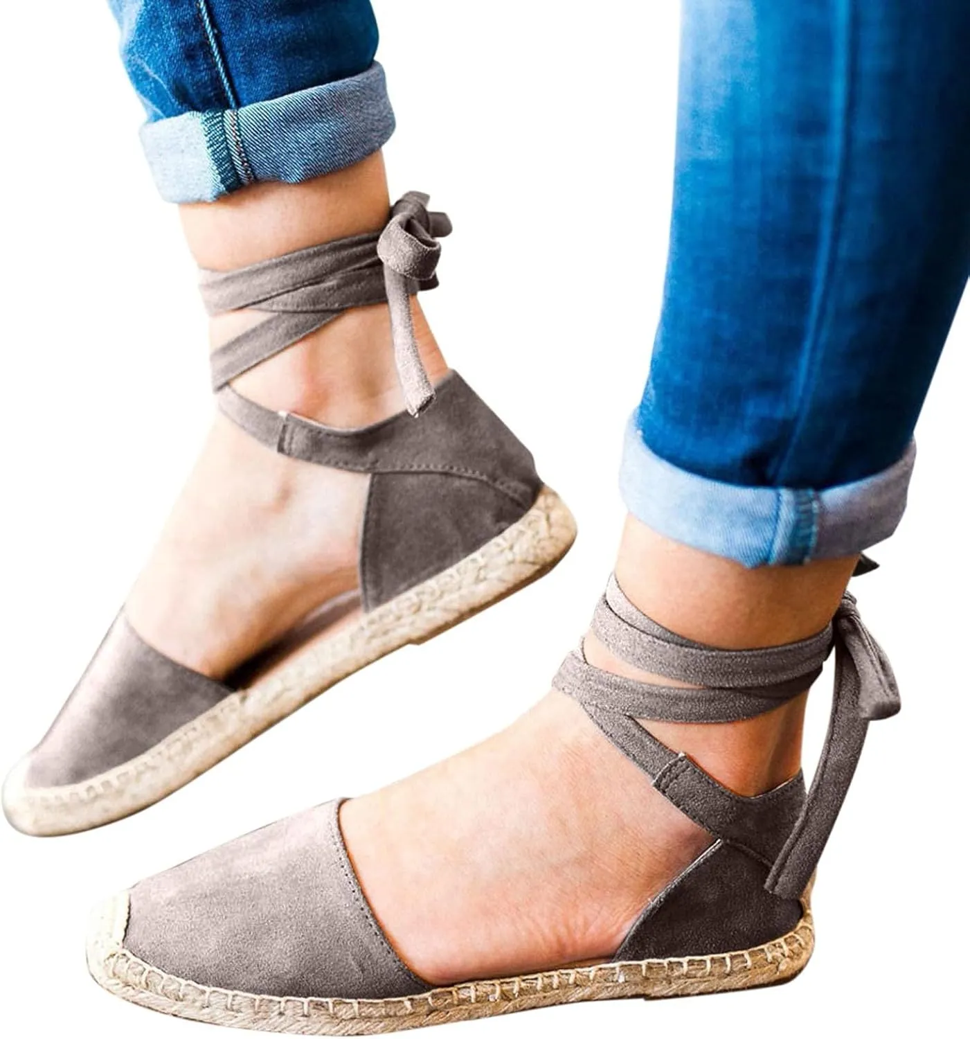 Strap Up Sandals Dressy Summer Flat for Women Spring Retro Work Office 2024 Solid Beach Falt Ladies Trendy Cover Heel, 7, Black,khaki,pink,army Green