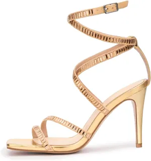 Strappy Heels for Women Lace up High Heel Sandals Square Open Toe Rhinestone Ankle Strap Stiletto Heels Sexy Prom Dress Party Wedding Heeled Shoes