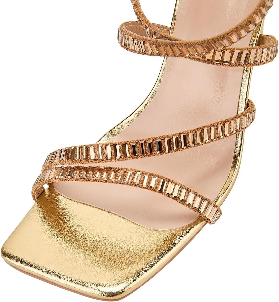 Strappy Heels for Women Lace up High Heel Sandals Square Open Toe Rhinestone Ankle Strap Stiletto Heels Sexy Prom Dress Party Wedding Heeled Shoes