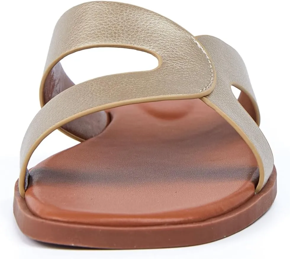 Stratuxx Kaze Womens Flat Sandals Flat Slide Sandals White,Black, Brown,Metallic Flat Sandals Leopard
