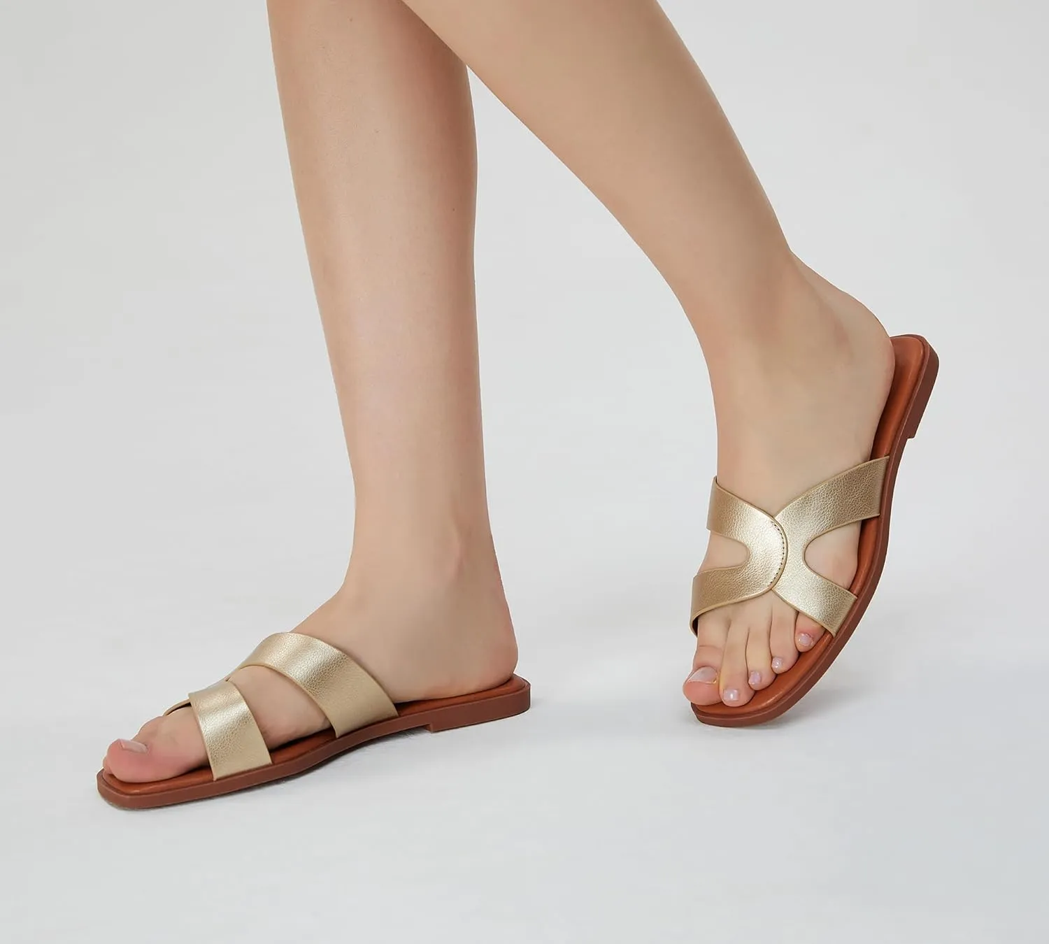 Stratuxx Kaze Womens Flat Sandals Flat Slide Sandals White,Black, Brown,Metallic Flat Sandals Leopard