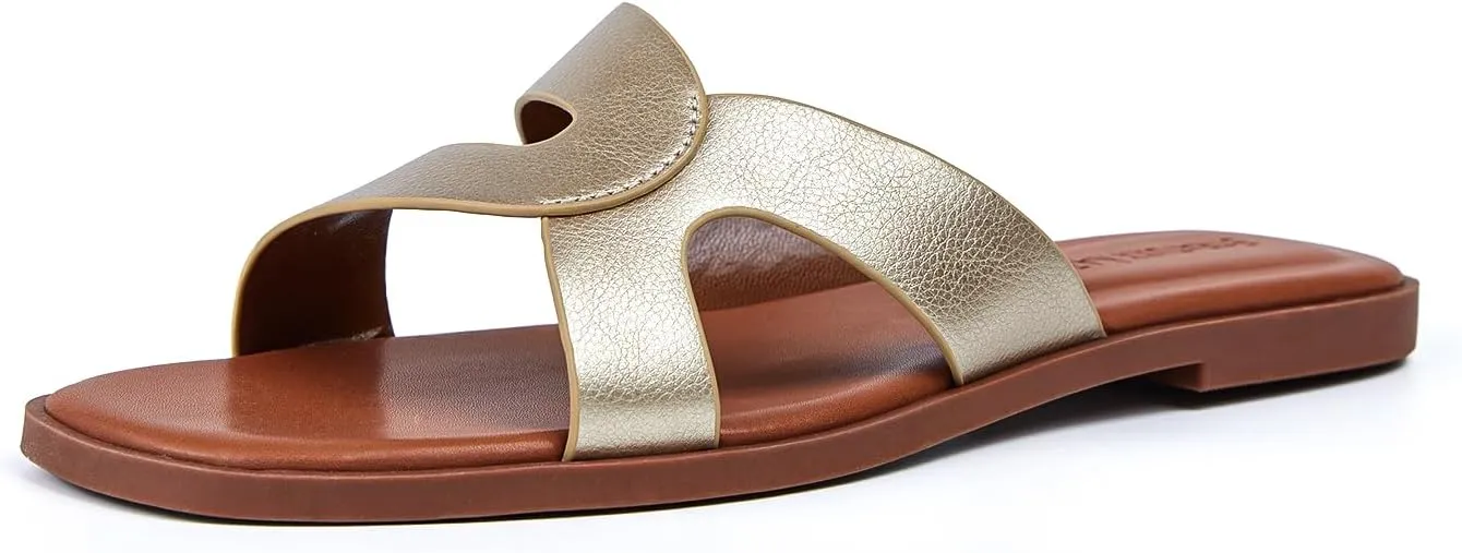 Stratuxx Kaze Womens Flat Sandals Flat Slide Sandals White,Black, Brown,Metallic Flat Sandals Leopard