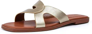 Stratuxx Kaze Womens Flat Sandals Flat Slide Sandals White,Black, Brown,Metallic Flat Sandals Leopard