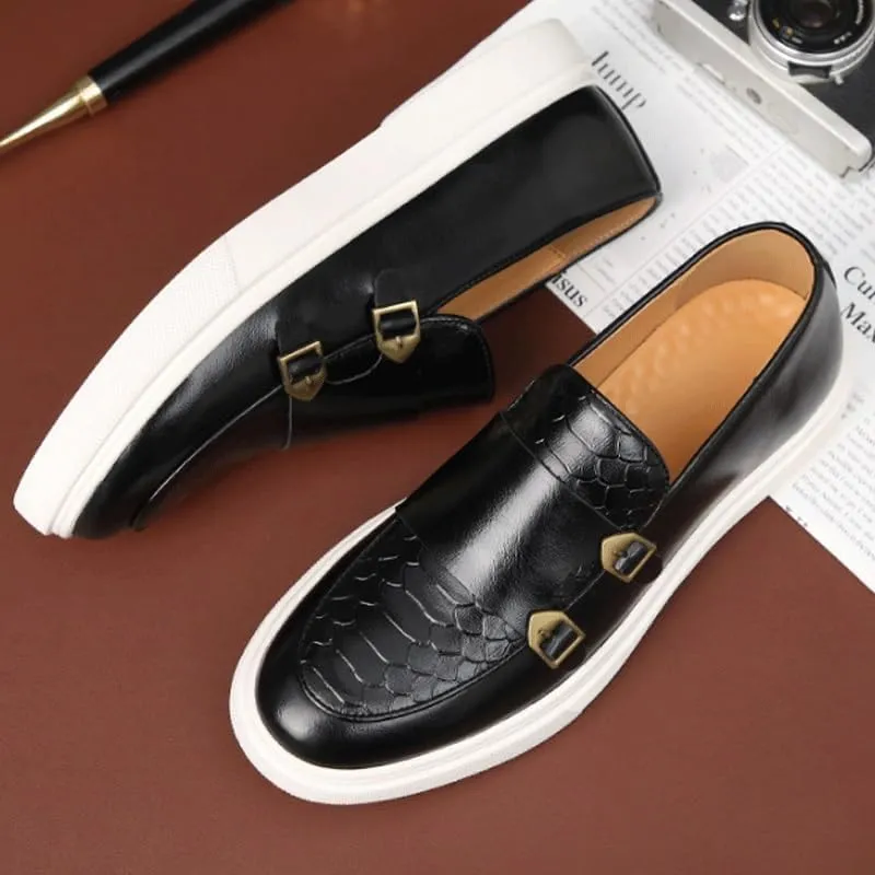 Stylish Men's Leather Chunky Platform Penny Loafers with Non-Slip Lug Sole, Perfect for Office, Business, and Casual Outfits