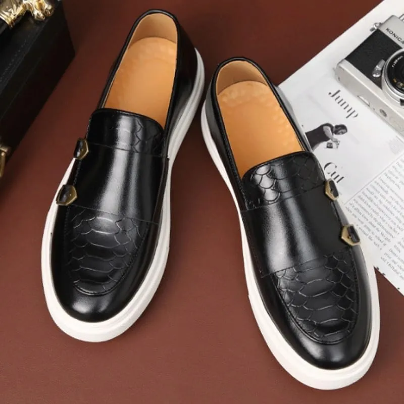 Stylish Men's Leather Chunky Platform Penny Loafers with Non-Slip Lug Sole, Perfect for Office, Business, and Casual Outfits