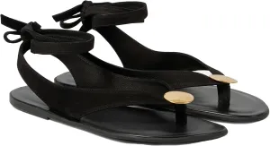 Suede Flat Sandals for Women Cute Ankle Strappy Thong Sandals Ladies Summer Dress Flip Flops with Metal Circular